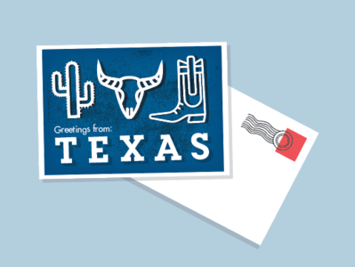 Texas Postcard boot cactus design editorial illustration postcard texas typography