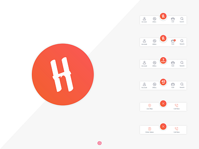 HungryNaki Bottom Menu app design bottom nav clean design design food app icon logo menubar mobile app design mobile ui orange restaurant app ui user interface ux