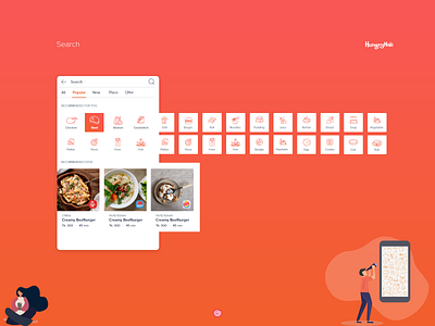 HN App Search app app design clean design design food app icon orange ui ux
