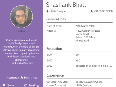 Sample Resume for Designers by Shashank Bhatt on Dribbble