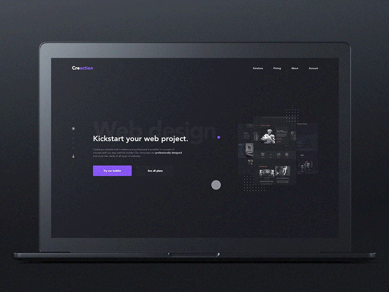 Dark website concept with animation