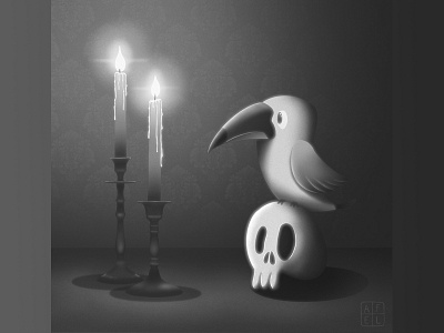 Gothic Toucan art bird candles character design digital flat goth grain grainy illustration poe procreate skull toucan