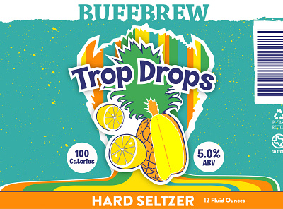 Trop Drops Can Label Design beer beer branding beer can branding buffalo can houston illustration illustrator cc lemon pineapple seltzer texas vector