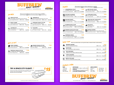 BuffBrew Taproom Drink Menu beer houston indesign menu minimal modular page layout restaurant taproom