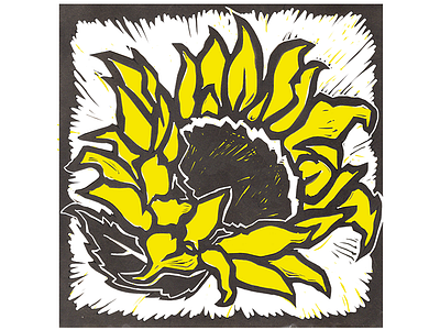 Sunflower Woodcut hand-made print state flower sunflower woodcut