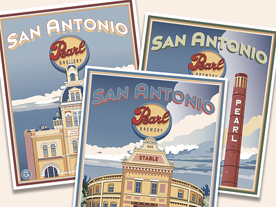 Pearl Brewery Posters architecture beer illustration pearl brewery poster art san antonio texas travel poster vector artwork