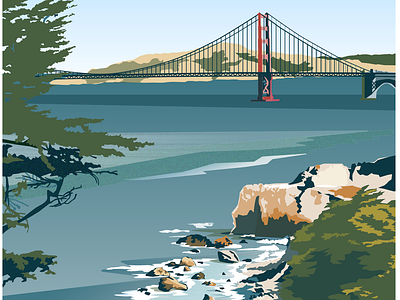 San Francisco: Lands End golden gate bridge pacific coast san francisco travel poster vector art