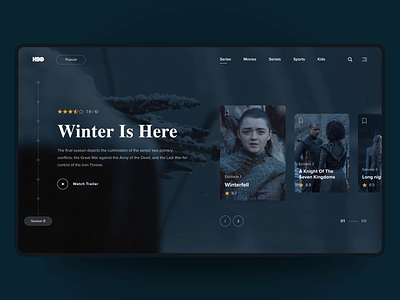 HBO - Series Page Redesign animation card card design film game of thrones got hbo minimal music redesign show sound tv series typogaphy ui ux web design