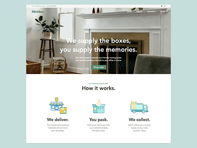 Moving Box Business Homepage eco friendly ecommerce design minimal moving company photography ui website website design