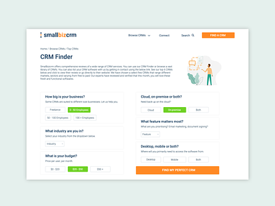 Product Finder UI corporate crm design finder illustration minimal quizzes website