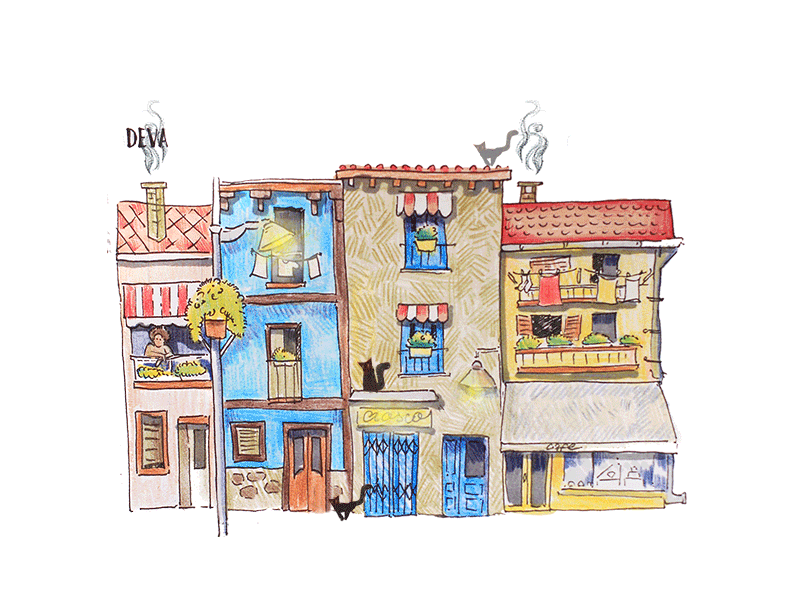 camino de santiago- animated gif drawing buildings cats editorial illustration gif animation illustration pencil art sketch sketchbook spain travel