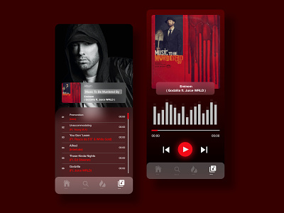 Eminem app ( UI design ) app design designinspiration icon musicapp serinterface ui uiux ux uxui visual visualdesign