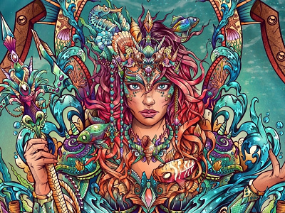 Goddess mermaid colored detailed mermaid