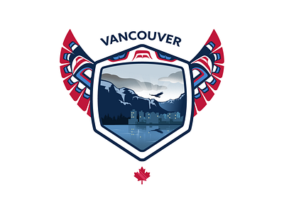 Vancouver Badge badge buildings canada city eagle illustration landscape mountains northern pacific ocean vancouver