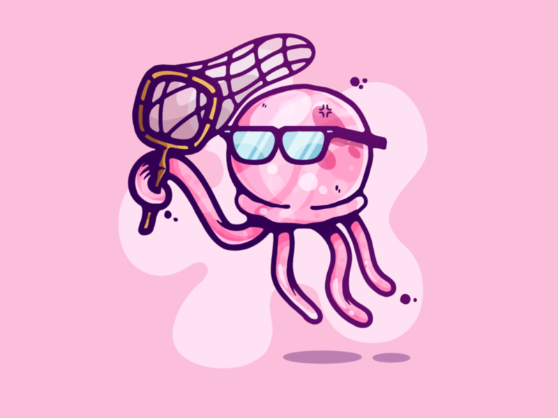 Jellyfishing portfolio flat design flat procreate dribbble designer creative cartoon jellyfish spongebob color graphic design graphic illustration shot minimal simple clean art adobe