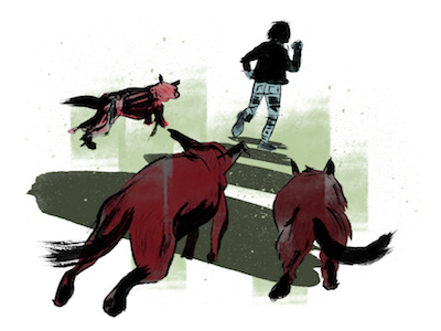 Chased! art brush chase chased digital dogs drawing editorial illustration ink running