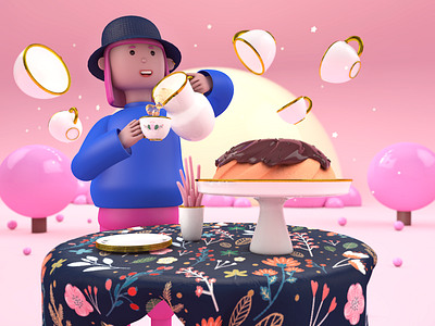 Tea and cake 3d 3d art 3d artist 3dcharacter cake character cinema4d team