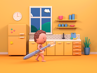 Baby 3D 3d 3dbaby 3dcharacter 3dmodeling baby cinema4d colors illustraion kitchen lowpoly