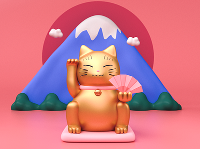 Japan cat Maneki Neko 3d branding c4d cat design illustration japanese art maneki manekineko neko