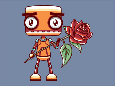 Robomantic apparel art cute design illustration machine robot romantic rose t shirt vector