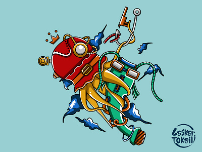 JellyCat Fish apparel art commission digitalart fish illustration jellyfish merchandise robot t shirt vector water