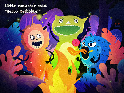 Hello Dribbble bonfire firstshot hello dribbble little monsters night party