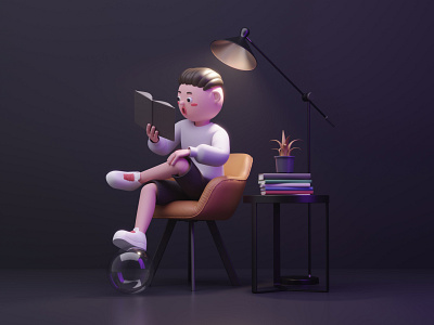 Reading Book 3d 3d animation 3d art 3d artist 3d artwork 3d icon 3d modeling 3dillustration blender3d book c4d character concept illustration illustration art learning novel reading trendy design uiux