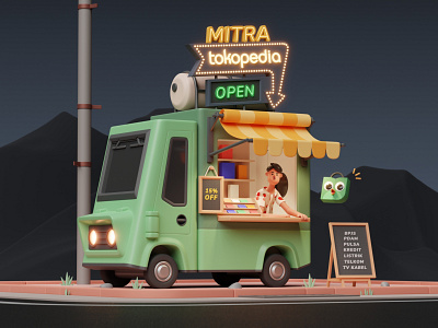 Mitra Tokopedia 3D 3d art 3d character 3d illustration 3d modelling character design illustration nft shop truck van