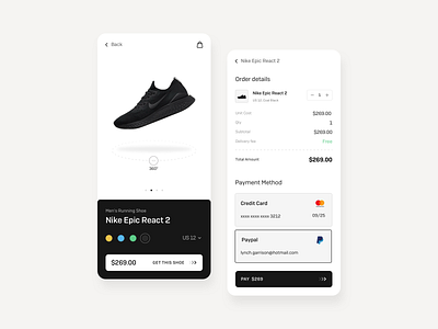 E-commerce app app bill black cards clean credit card design detail ecommerce minimal online shop online store order summary payment app product product page shopping trending ui ux
