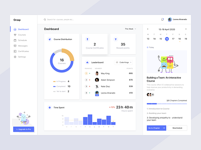 Learning Platform Dashboard app blue cards chapters clean courses dashboard design flat hours learning minimal online product progress trending ui ux