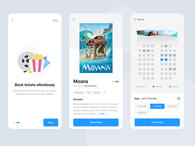 Movie booking app app asish sunny cards clean design film minimal mobile mobile ui modern movie product ticket booking trending ui ux