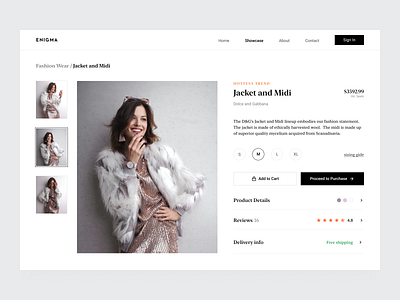 Product page for clothing store
