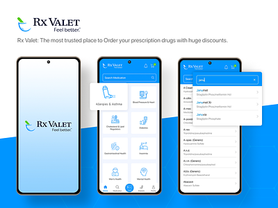Rx Valet- Medical Mobile App UI/UX Design app design creative medical app medicine delivery mobile app online medical pharmacy app photoshop rxvalet ui uiux ussllc