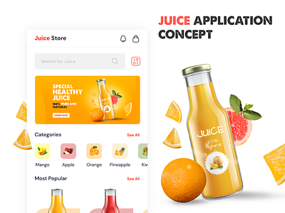 Juice Application Concept app design creative design figma juice app juice app dsign mobile app photoshop uiux ussllc