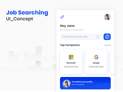 Job Search UI Concept branding creative design figma find job hiring app job search job search app mobile app ussllc