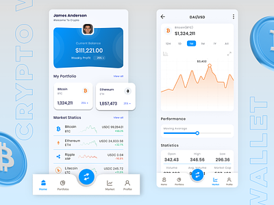 Crypto Wallet - Mobile app bitcoin crypto crypto wallet cryptocurrency cryptotrading digital wallet figma graphic design ui