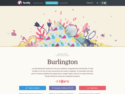 Textilfy, fabric profiles buybutton ecommerce landing page shop ui watercolor