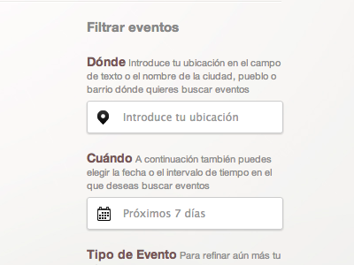 Mini Event Search form form icons input searchbox
