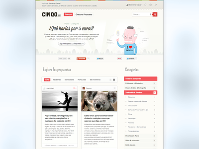 Cinqo.eu Launch cartoon character frontpage funny gallery humor illustration launch page typography web