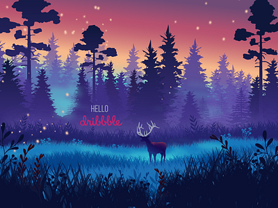 Hello, magical Dribbble world! debut debutshot design forest illustration magical vector