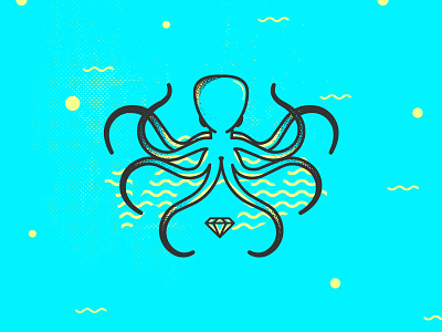 Octopus design diamond flat halftone highlights icon illustration line art octopus stipple stone texture