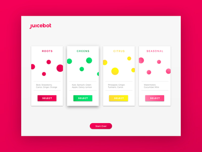 JuiceBot Curated Menu color flat icon illustration juice layout logo material typography ui ux