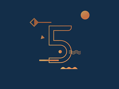 five 36daysoftype design five gold illustration navy number type typography