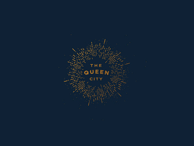 Queen City badge cincinnati dark gold logo ohio stipple sunburst texture typography vintage