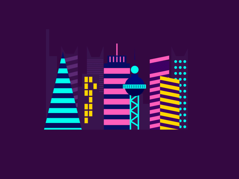 Electric City (animated) aftereffects animation 2d city electric electriccity gif gif animation glitch light neon