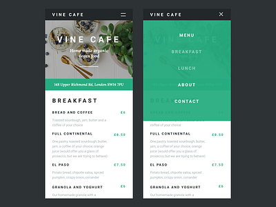 Vine Cafe - Mobile View cafe food mobile mobile portrait mobile view vegan web webdesign website