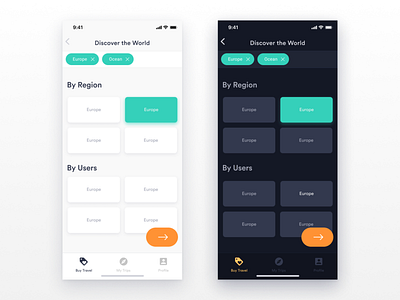 Travel app concept. Day&Night mode. app inteface mobile ui ux