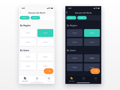 Travel app concept. Day&Night mode.