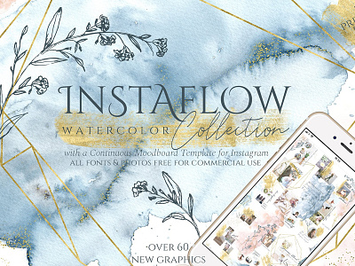 Instaflow Watercolor Collection botanical floral foil glitter gold gold paint instaflow watercolor collection instagram social media template watercolor watercolor collection