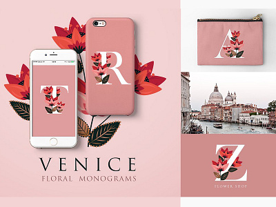 Venice Floral Monograms alphabet floral brand floral branding floral monograms floral pattern flower flower logo monogram summer